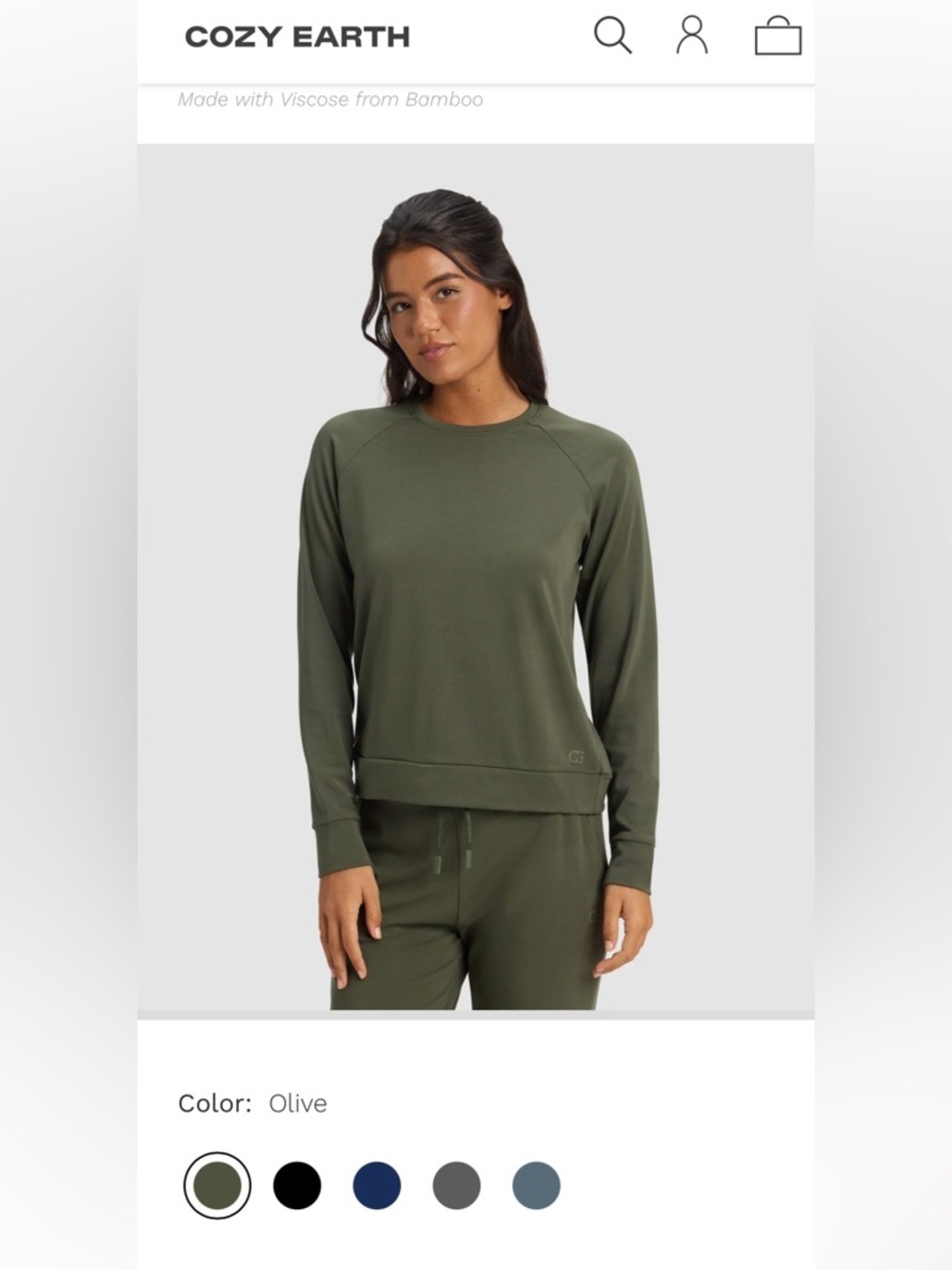 Cozy Earth Olive Crewneck Sweatshirt - Women's Bamboo-Viscose Pullover